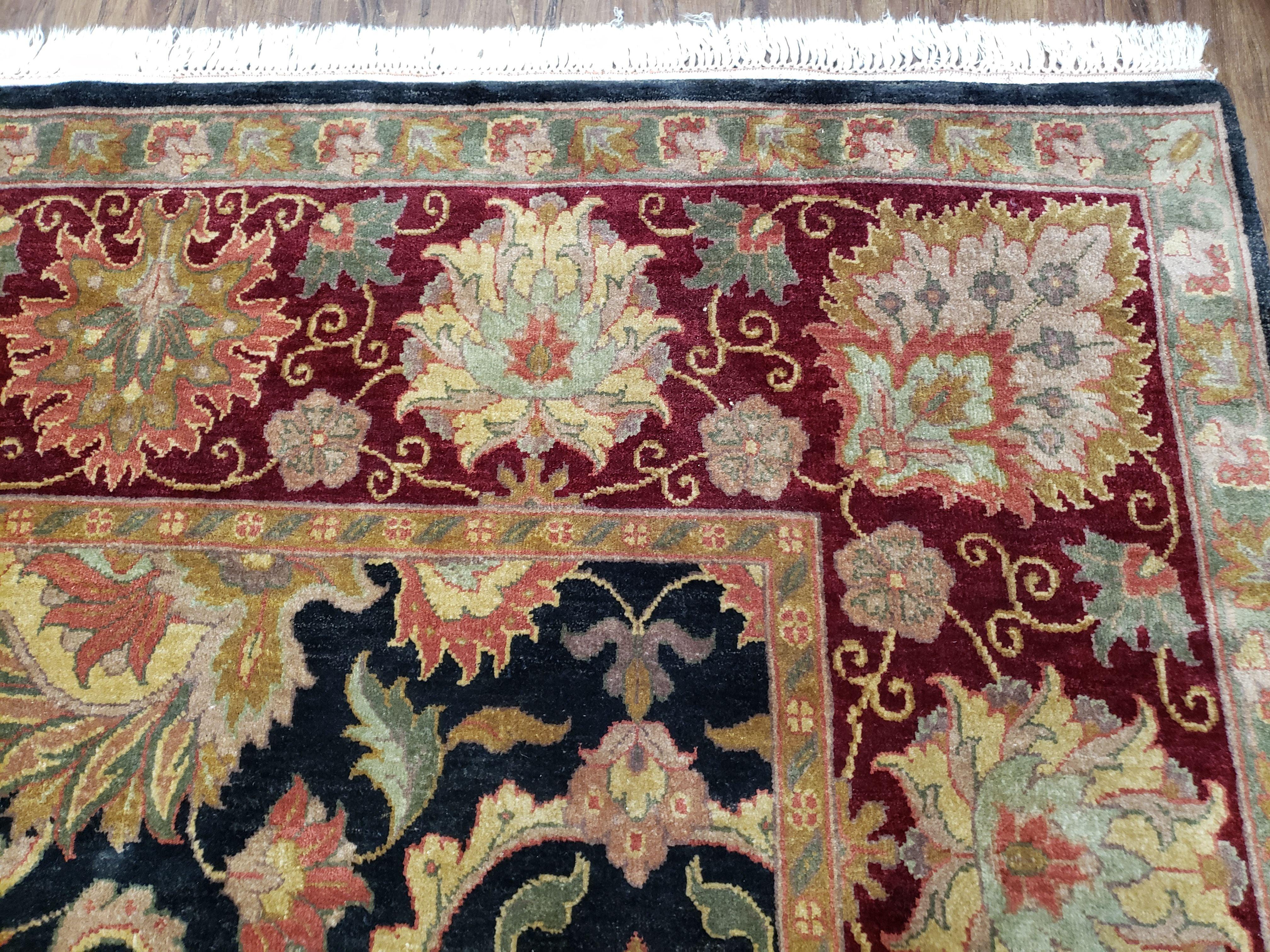 Vintage Indo Mahal Area Rug 9x12, Indian Persian Oriental Carpet, Hand-Knotted, Large Floral Design, Wool, Rug for Living Room Dining Room - Jewel Rugs