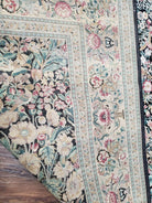 9'X 12' Hand Made William Morris Arts & Crafts Wool Rug Carpet Black Green Worn - Jewel Rugs