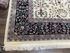 Large Indo Persian Kirman Rug 10x14, Indian Oriental Carpet, Hand Knotted Wool Floral Allover Rug 10 x 14 ft, Ivory Dark Blue, Traditional - Jewel Rugs