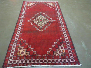 4' X 6' Antique Handmade India Geometric Oriental Wool Rug Red Vegetable Dyes - Jewel Rugs