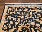 Chinese Aubusson Rug 8.8 x 11, Black Cream Gold, Allover Floral Pattern, Vintage Wool Pile Rug, Traditional European Design, Handmade Carpet - Jewel Rugs