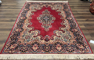 Vintage Karastan Rug 6x8, Karastan Red Sarouk, Semi Open Field Floral Kirman, Discontinued Karastan Oriental Carpet, Wool Karastan Area Rug - Jewel Rugs