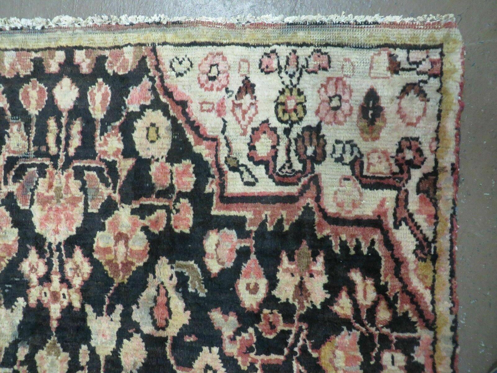 4' X 6' Antique Handmade India Floral Oriental Wool Veg Dye Dark Brown Rug Nice - Jewel Rugs