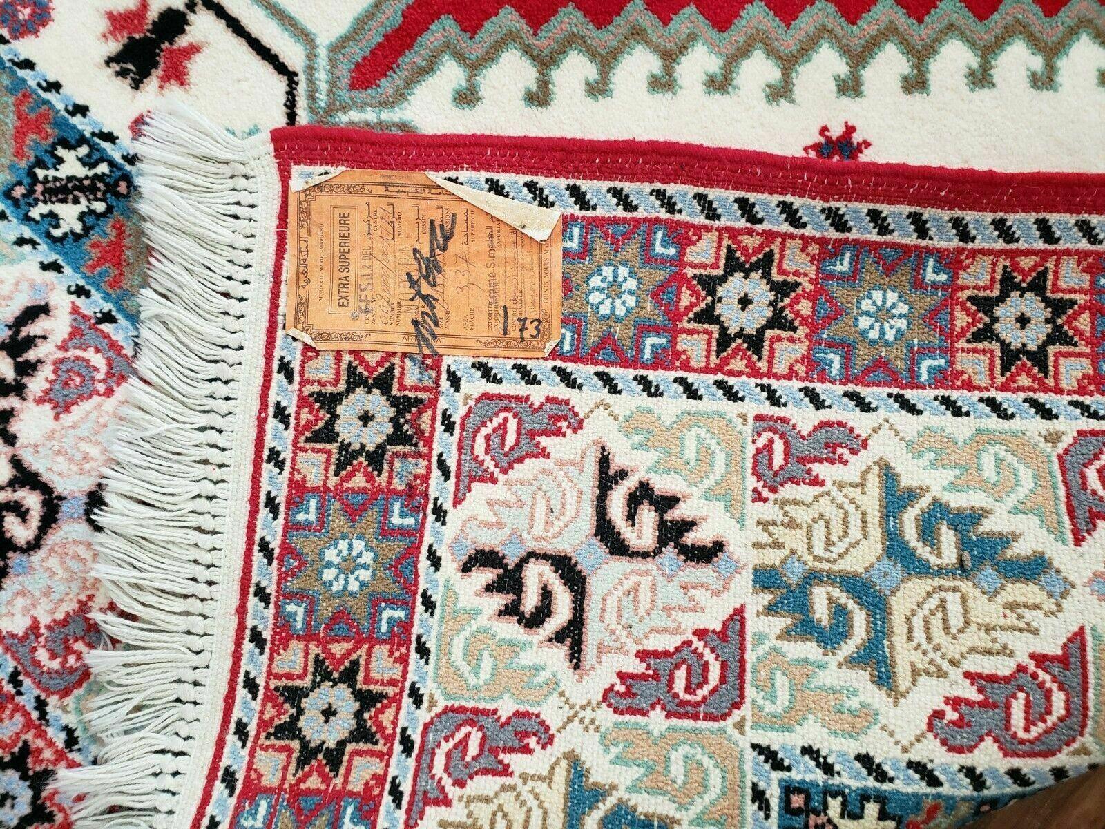 Vintage Moroccan Carpet 5x7 Area Rug, Berber Rug, Handmade Soft Wool Rug, Red Ivory and Blue, Geometric Medallion Rug, Bohemian Rug, Nice - Jewel Rugs