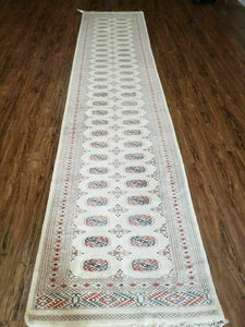 2' 6" X 12' Vintage Handmade Bokhara Turkoman Pakistani Beige Wool Runner Rug Nice - Jewel Rugs