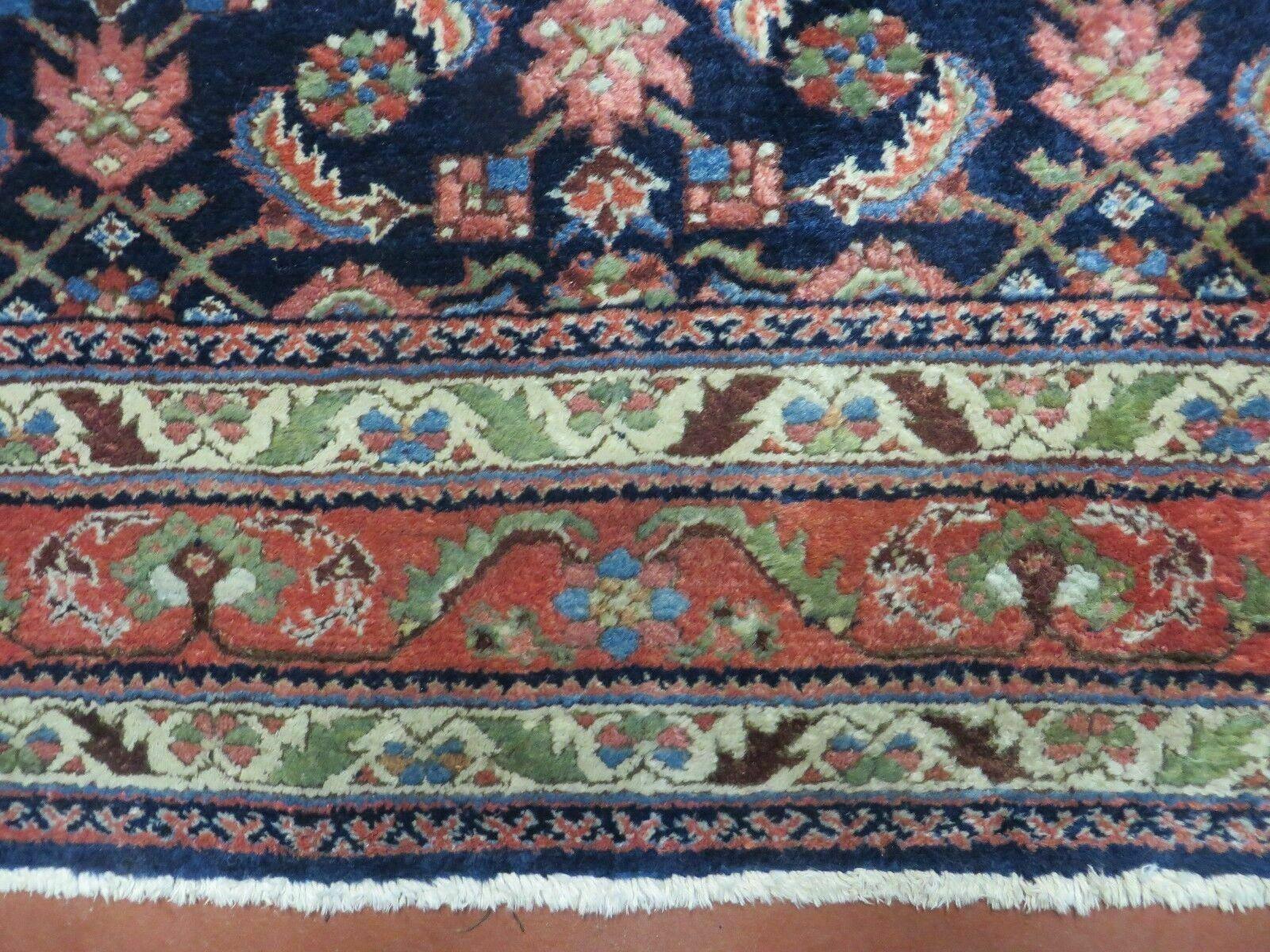 Antique Persian Lilihan Rug 5x7, Wool Hand Knotted Oriental Carpet 5 x 7 ft, Herati Pattern Navy Blue & Red-Orange Medium Sized Handmade Vintage Rug - Jewel Rugs