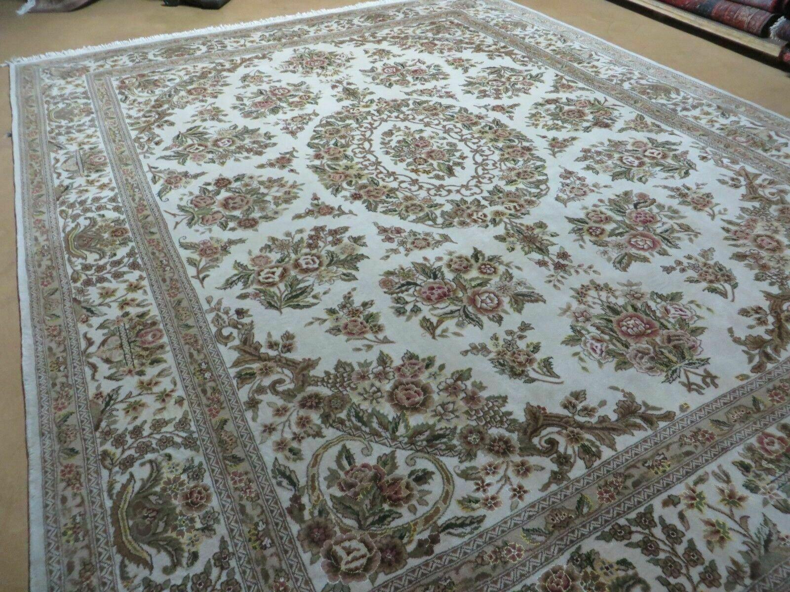 8' X 10' Handmade Chinese Floral Oriental Wool Silk Accent Rug Ivory Organic - Jewel Rugs