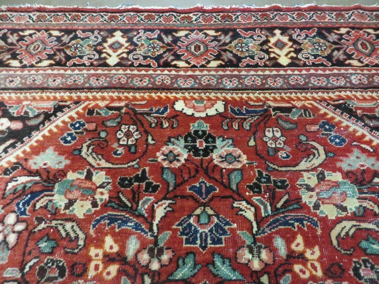 Antique Persian Rug 9x12 - Persian Mahal Area Rug 9 x 12, Hand Knotted Wool Oriental Carpet - Red and Black Rug - Room Sized Bohemian Rug - Jewel Rugs