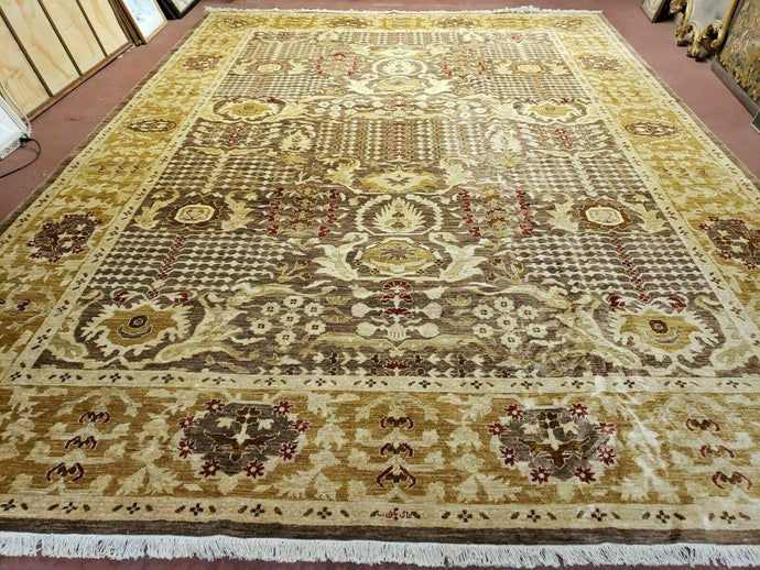 10' X 14' Handmade Pak Peshavar Chobi Agra Wool Carpet Coffee Brown Gold - Jewel Rugs