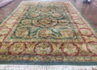 Large Indian Room Sized Rug 10x14, Indo Mahal Sultanabad Area Rug Dark Green Red, Wool Hand-Knotted Large Floral Carpet Soft Living Room Rug - Jewel Rugs