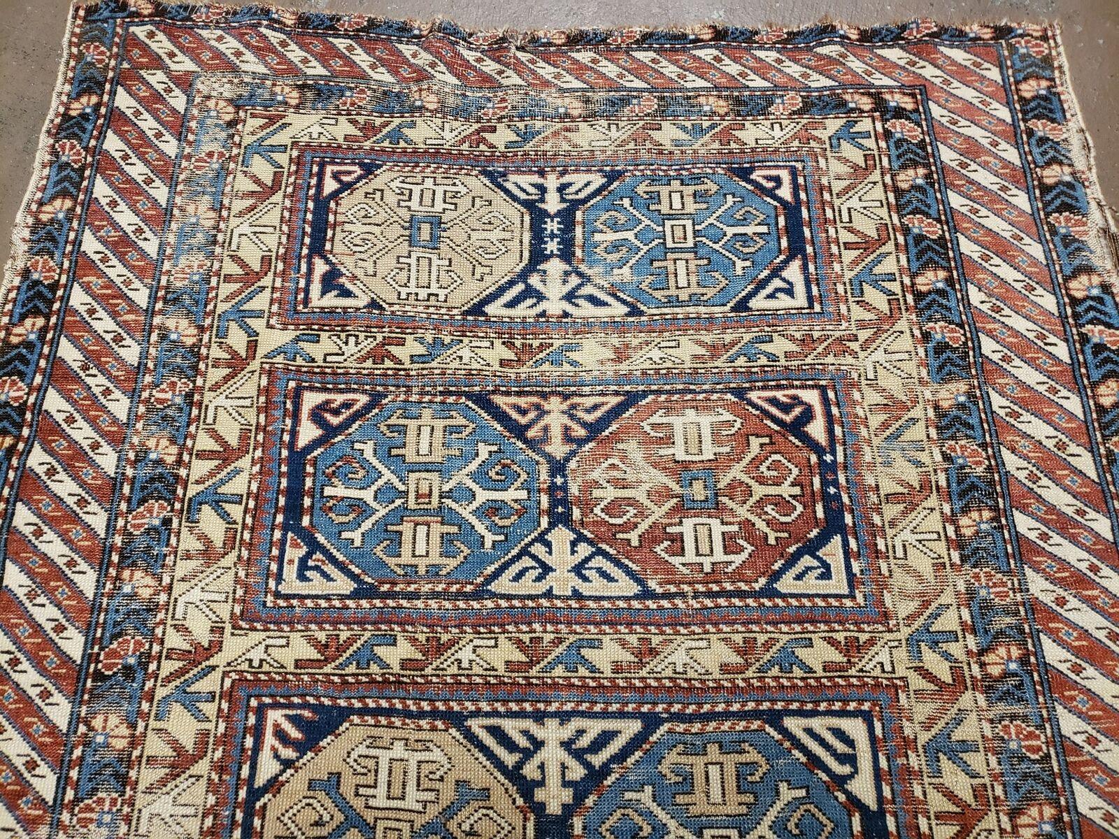 3' 4" X 4' 11" Antique Handmade Shirvan Kazak Caucasian Wool Rug Colorful - Jewel Rugs