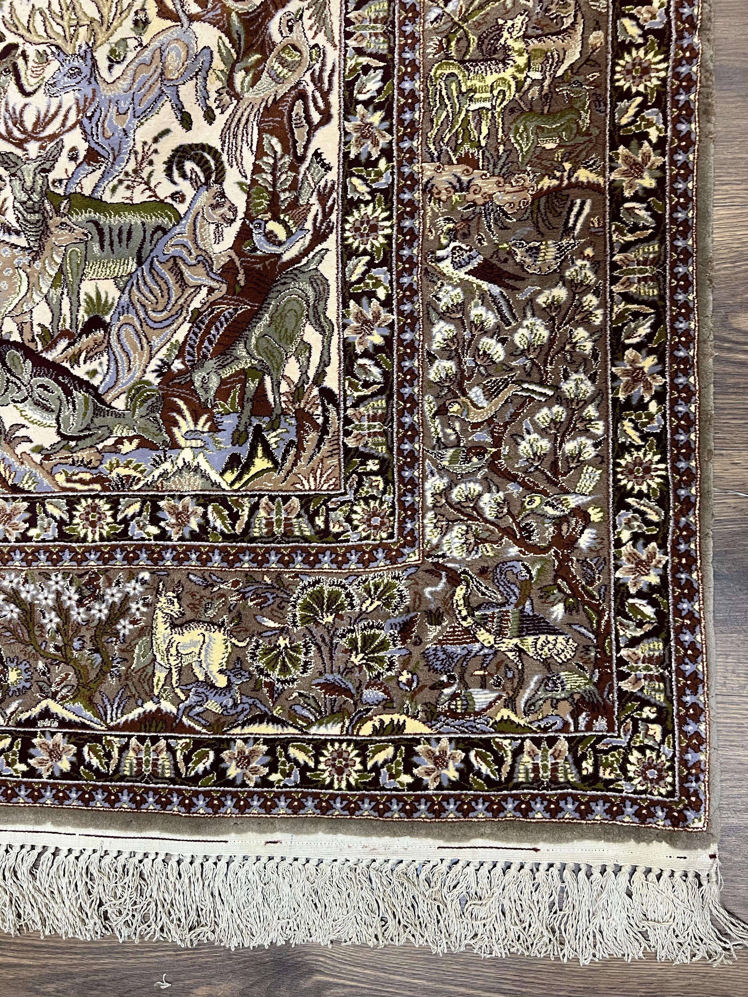 Persian Isfahan Rug 5x8 - Tree of Life, Animal Pictorials, Kork Wool & Silk - Jewel Rugs