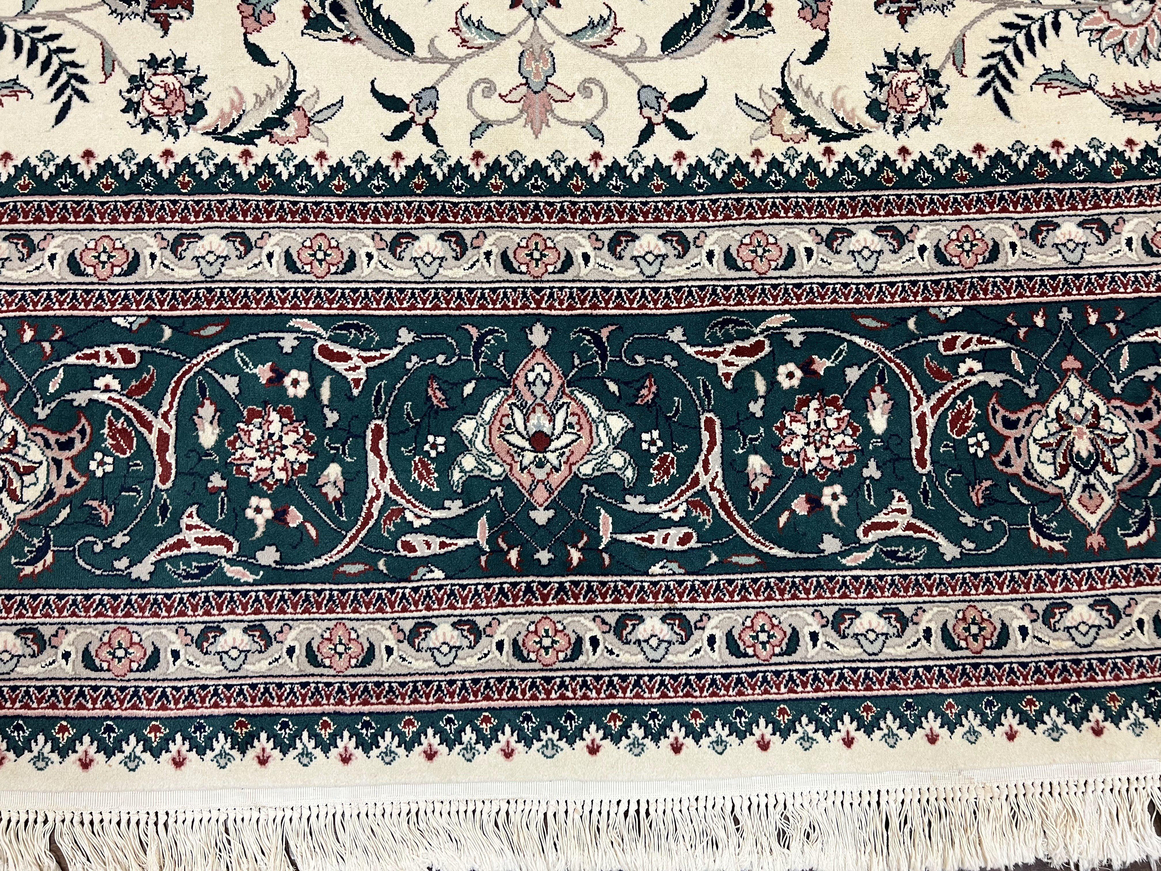 Oversized Persian Rug 12x18, Palace Sized Wool Oriental Carpet Handmade, Ivory/Cream Midnight Green, Floral Allover, Elegant, Traditional - Jewel Rugs