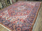 Antique Persian Heriz Rug, Red Dark Blue and Ivory, Wool, Hand-Knotted, Decorative, Tribal, 8' 4" x 11' 3" - Jewel Rugs