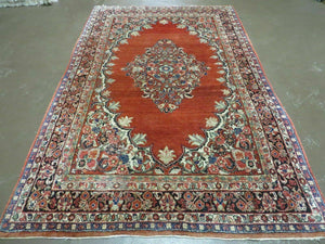 5' X 8' Antique Handmade Turkish Wool Rug Central Medallion Open Field Red Traditional Home Décor - Jewel Rugs