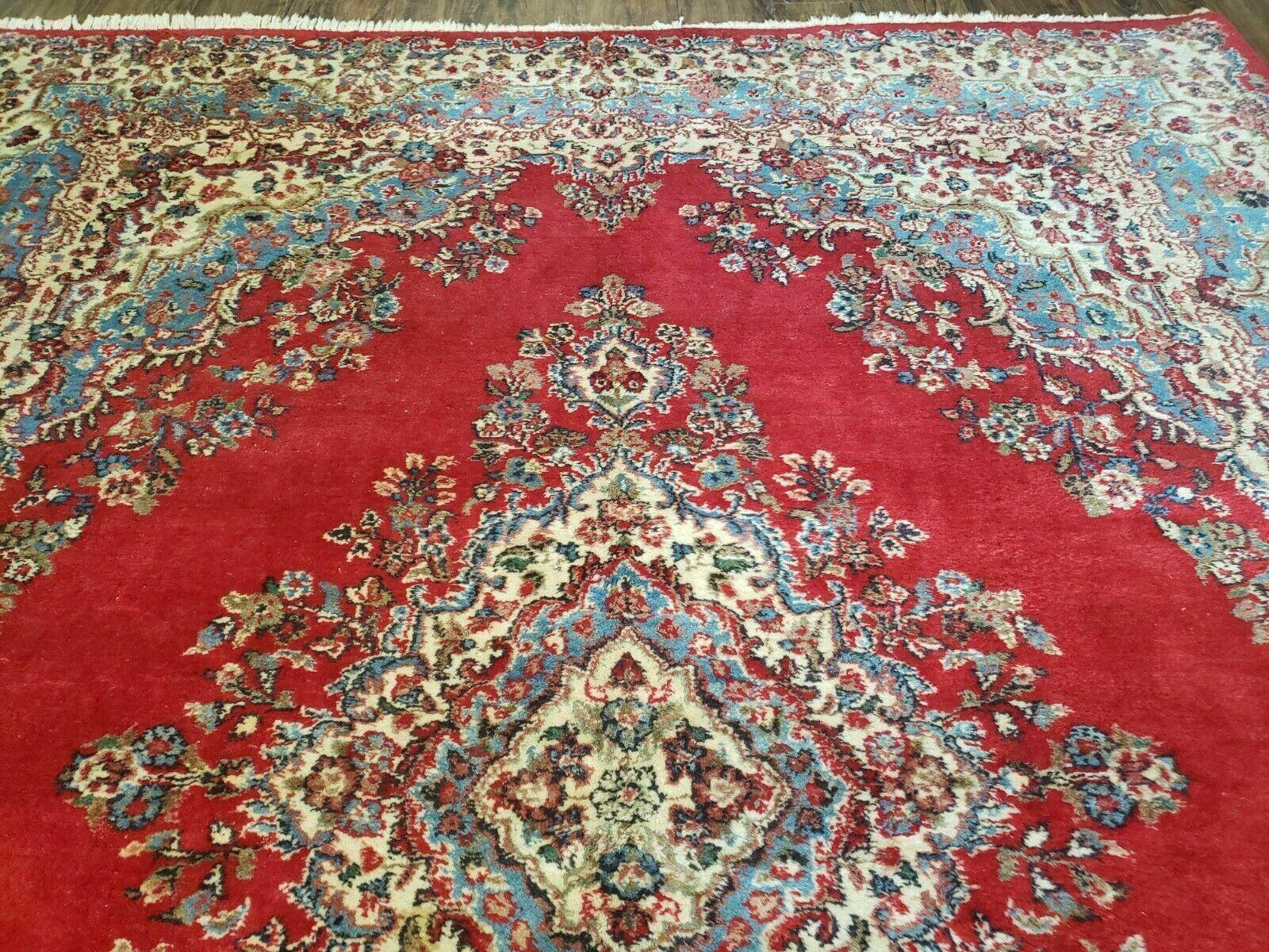 8' X 10' Vintage Handmade India Kirman Wool Rug Hand Knotted Organic Dyes Red - Jewel Rugs