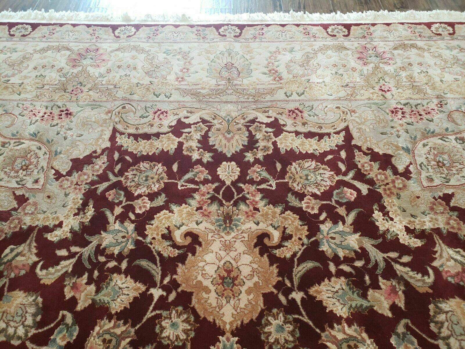 8' X 10' Vintage Handmade Chinese Oriental Floral Wool Rug Silk Accent Burgundy - Jewel Rugs