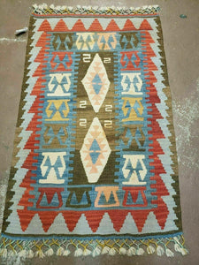 2' 7" X 4' Vintage Turkish Kilim Handmade Flat Weave Wool Rug Veg Dye Nice - Jewel Rugs