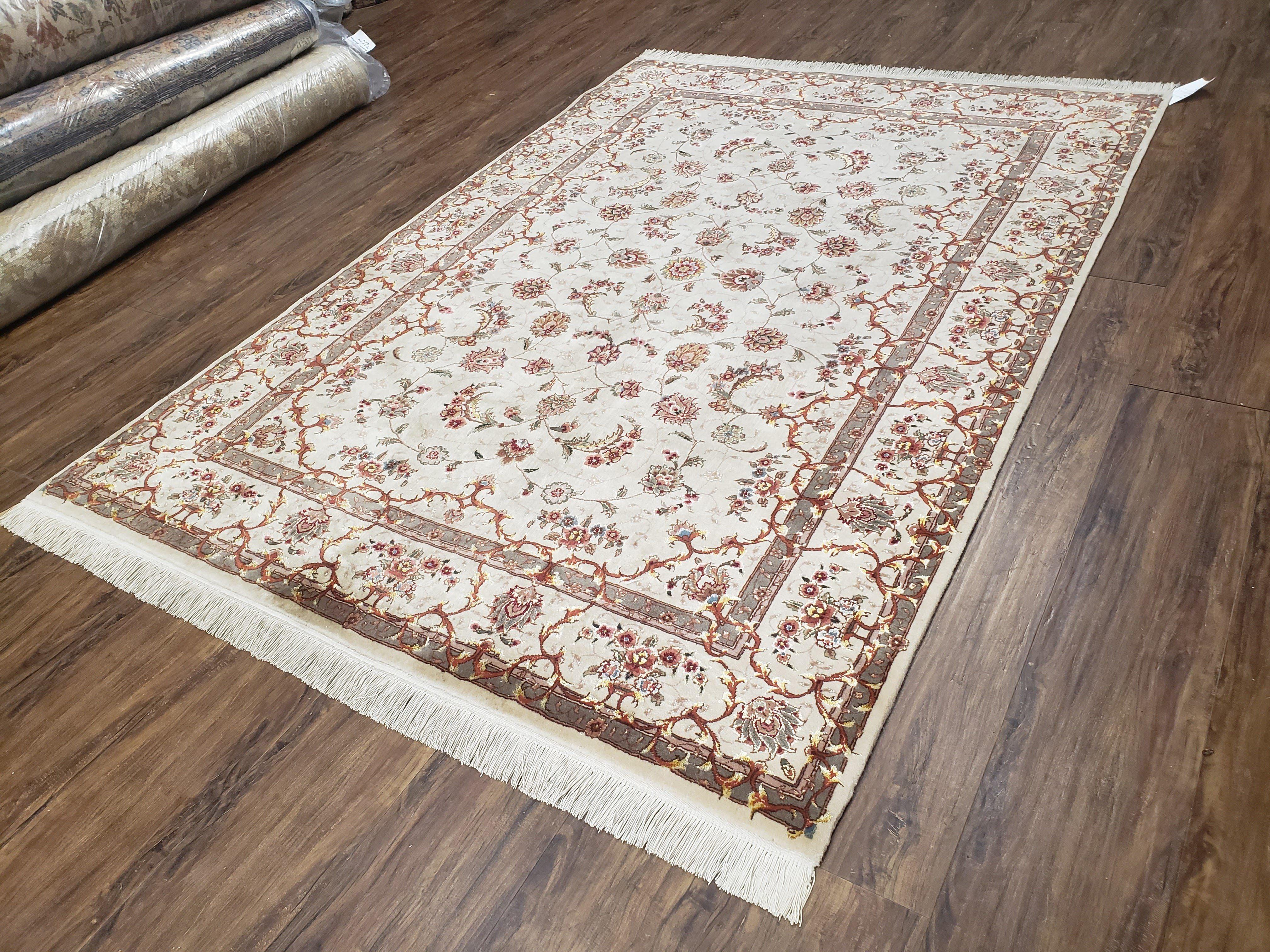 Entry Rug, Hand Knotted 4x6 Beige Persian Isfahan Entry Rug