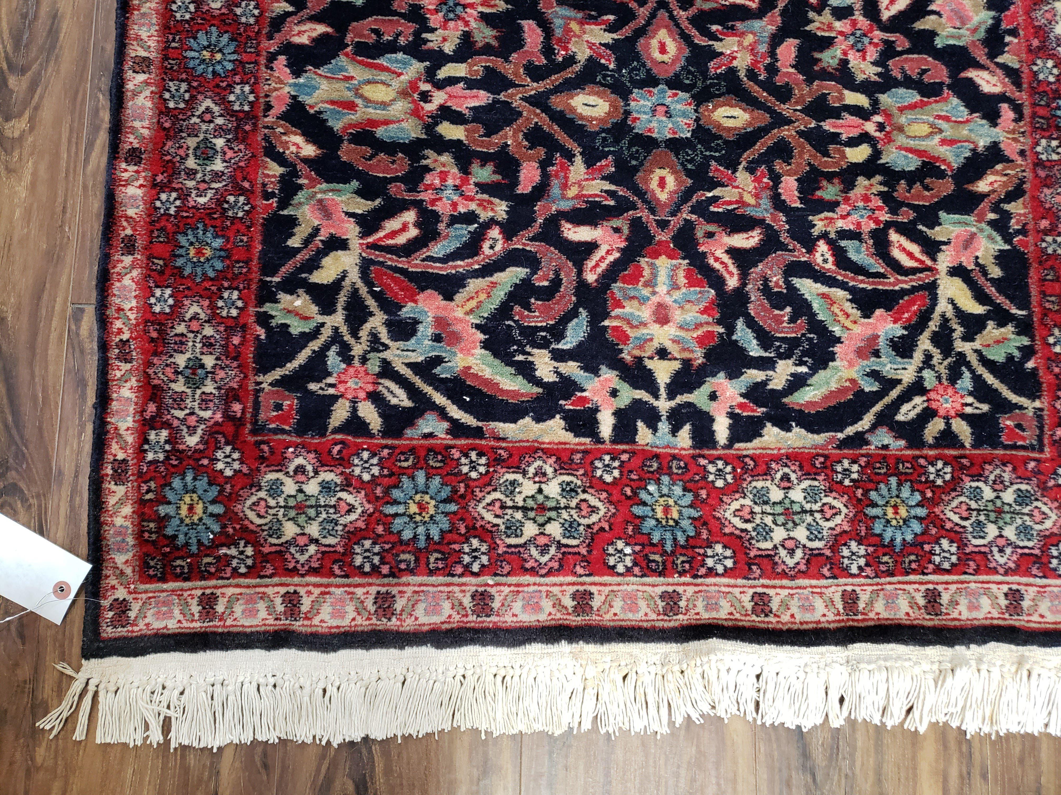 Antique Persian Sarouk, Wool, Hand-Knotted, Blue & Red, 3'1" x 5'3" - Jewel Rugs