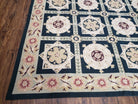 Vintage Chinese Needlepoint Rug 6x9, Panel Design Area Rug Wool Hand-Woven Black & Ivory Carpet Flat Weave Bedroom Rug 6 x 9 Living Room Rug - Jewel Rugs