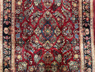 Rare Persian Almost Square Rug 6.3 x 5.3, Hand Knotted Wool Antique 1920s Sarouk Oriental Carpet, Red Navy Blue Beige, Floral Allover, 5x6 Area Rug - Jewel Rugs