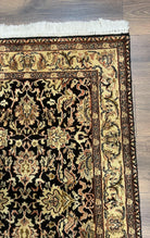 Indo Persian Runner Rug 2.8 x 8, Hand Knotted Wool Oriental Runner, Hallway Rug, Allover Floral, Black and Beige, Vintage Indian Runner - Jewel Rugs