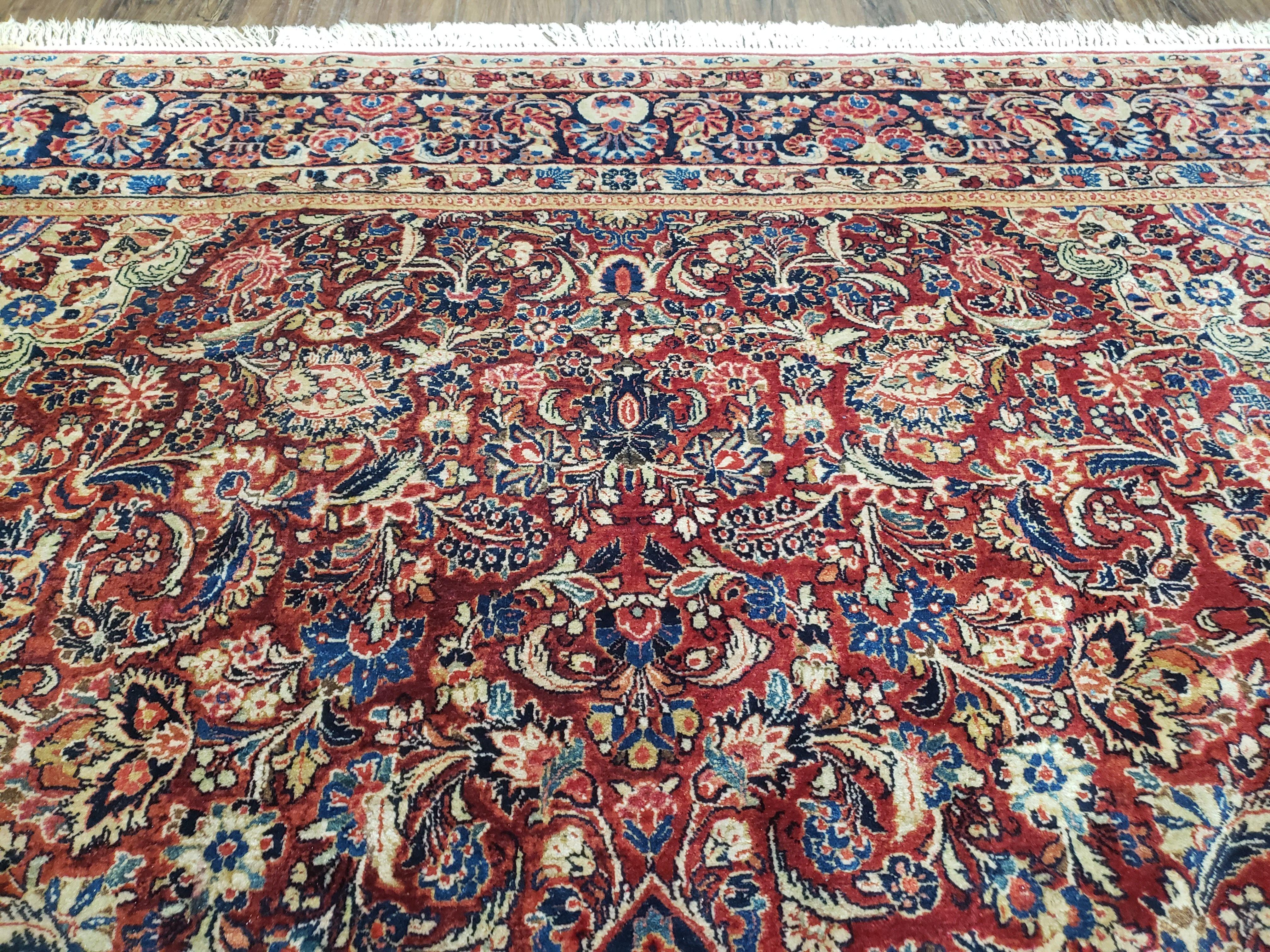 9' X 11' 5" Antique Authentic Handmade Wool Rug Floral Red Organic Nice - Jewel Rugs