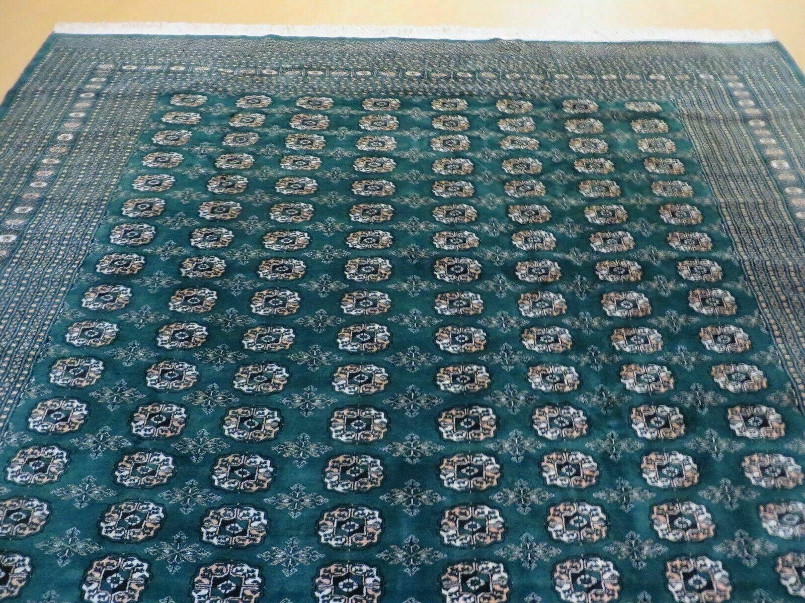 10' X 12' Handmade Pakistani Bokhara Turkoman Dark Green Wool Rug - Jewel Rugs