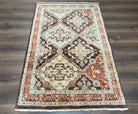 Indo Persian Rug 3.7 x 5.7, Multicolor Diamond Panel, Hand Knotted Wool Rug, Entryway Foyer Rug, Brown and Cream, Indian Oriental Carpet 4x6 - Jewel Rugs