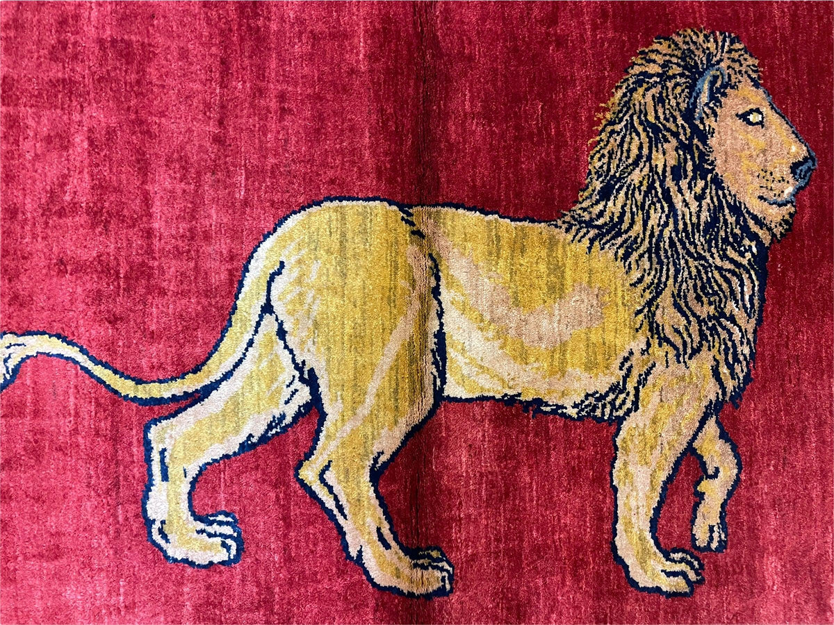 3 X 5 Handmade HandKnotted Rug Quality Wool Pictorial Lion Red Organi