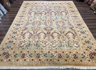 Fine Pak Persian Rug 9x12, Repeated Allover Floral Cypress Tree Motif, Cream and Dark Blue, Hand Knotted Pakistani Oriental Carpet 9 x 12 - Jewel Rugs