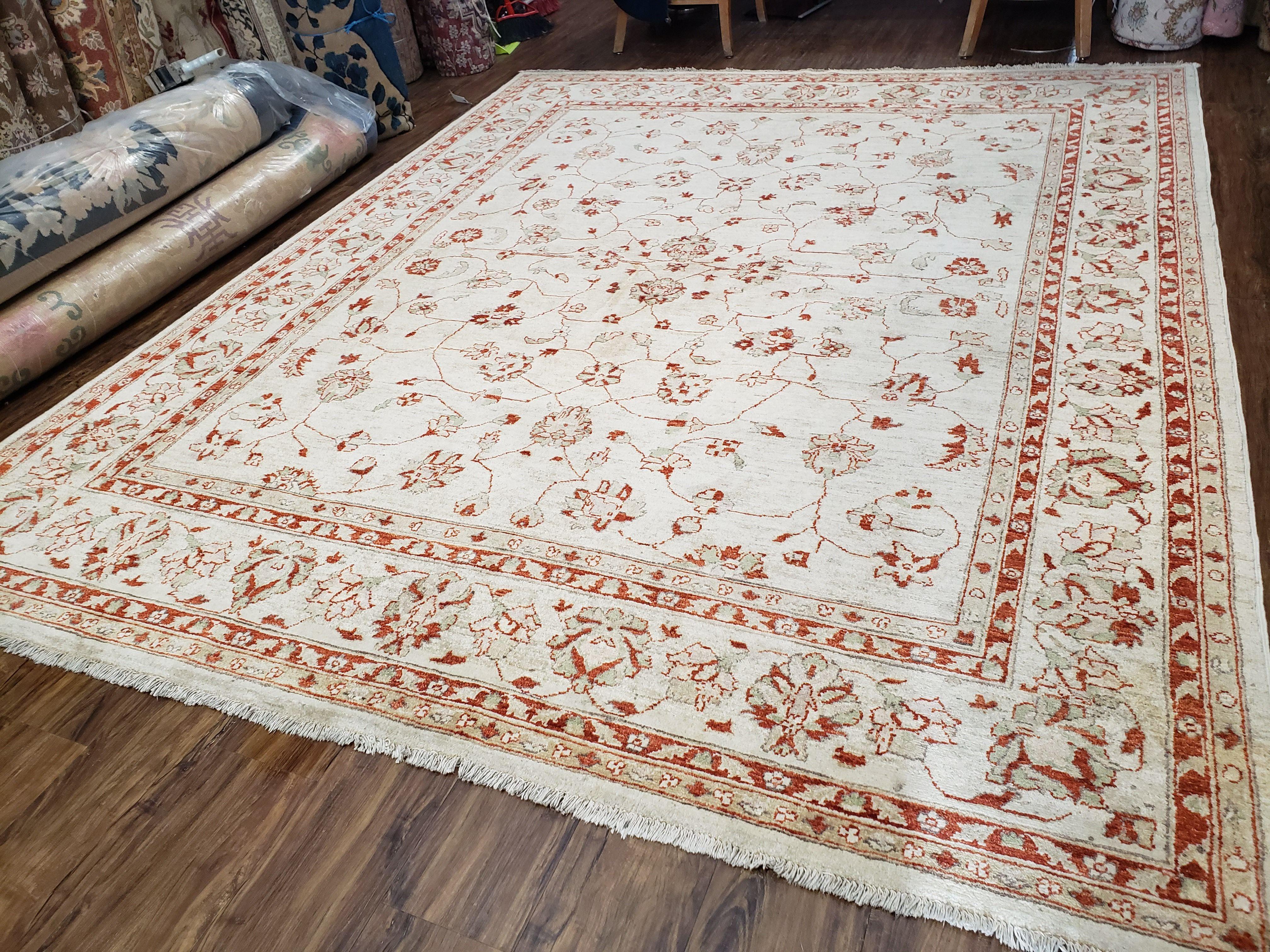 8x10 Beige Oushak Rug, 8 x 10 Peshawar Rug, 8 by 10 Handmade Rug, 8'x10' Vintage Rug, Handmade Wool Rug, Floral Rug Beige Dining Room Rug - Jewel Rugs