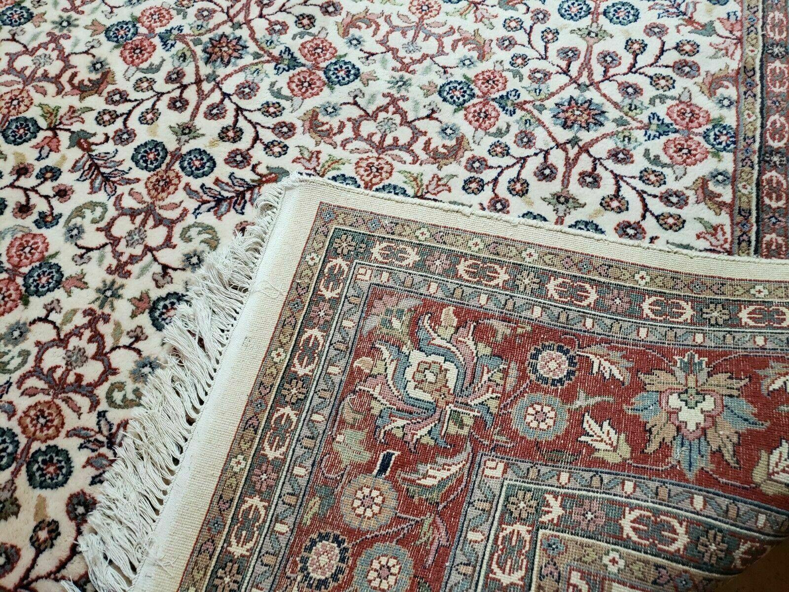 8' X 11' Vintage Fine Handmade Indian Agra Wool Rug Ivory/ Beige Organic Dyes - Jewel Rugs