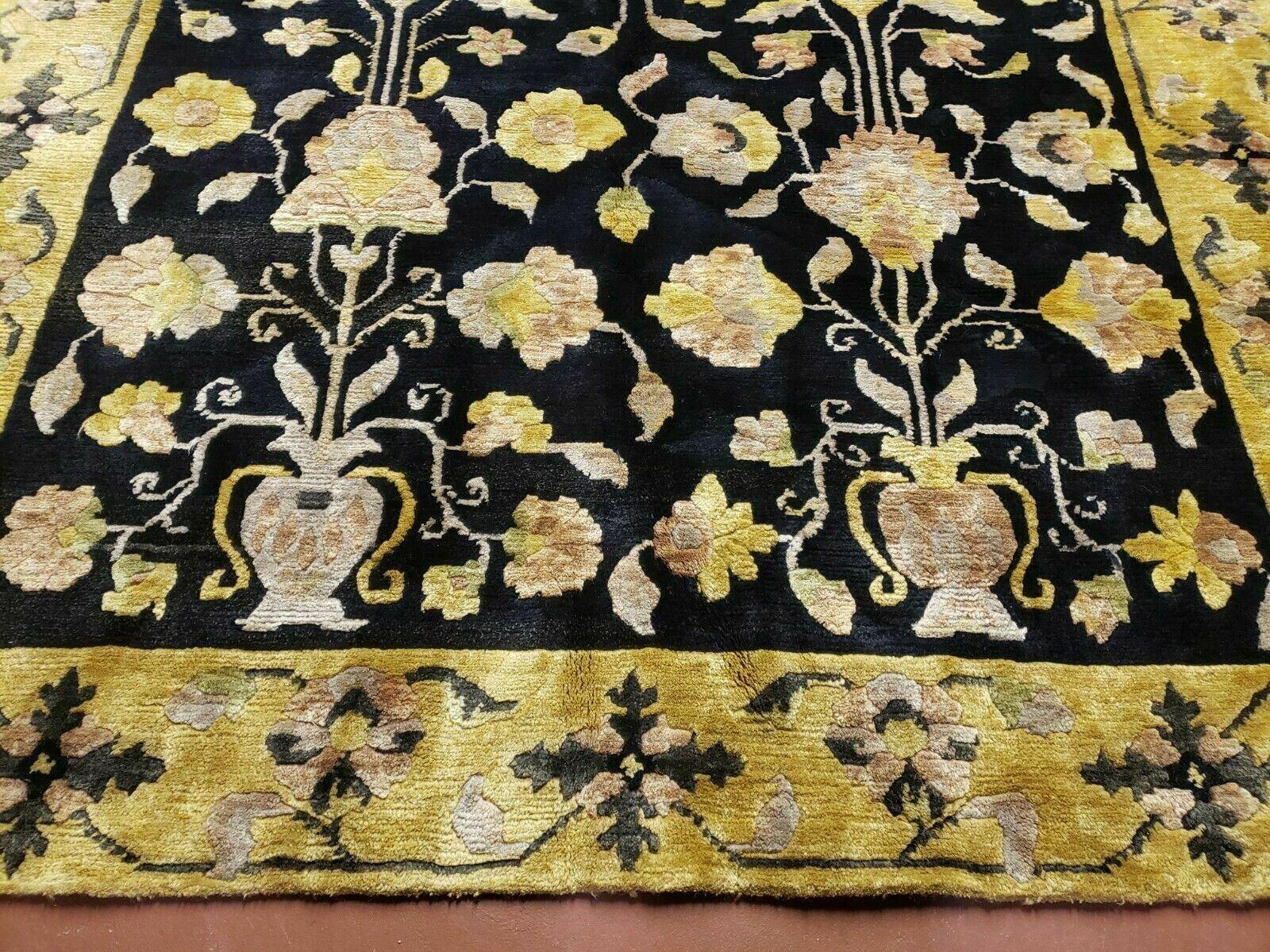 6' X 9' Modern Handmade Tibetan Nepal Wool Silky Rug Carpet Black Gold Nice - Jewel Rugs