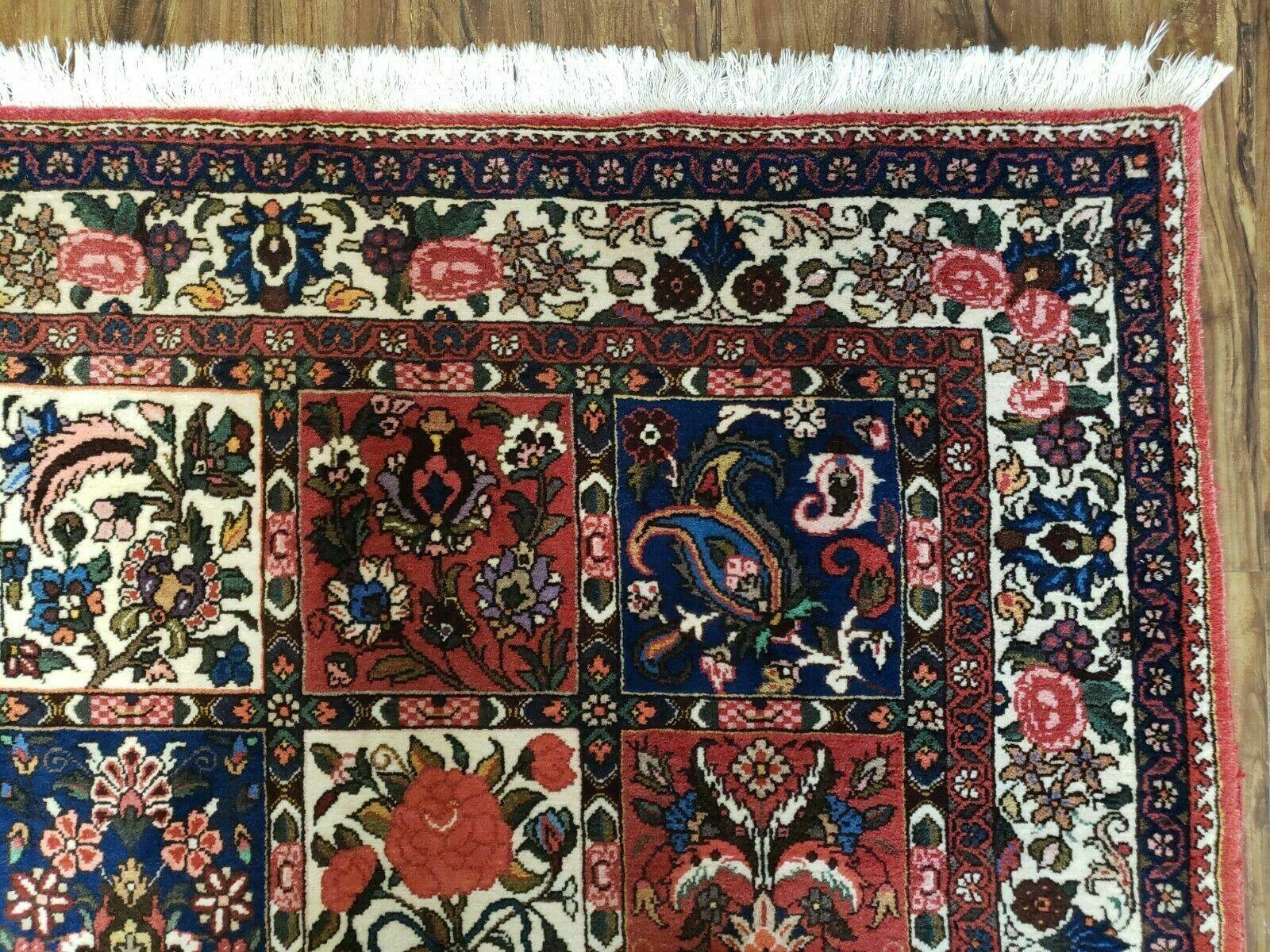 4' 4" X 6' 8" Vintage Handmade India Floral Panel Wool Rug Hand Knotted Nice - Jewel Rugs