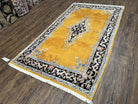 Vintage Persian Kirman Rug 4x7, Unique Colors, Mustard and Black Rug, Open Field with Central Medallion, Wool Oriental Rug, Persian Carpet Handmade - Jewel Rugs