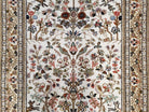 Indo Persian Rug 4x6, Tree of Life Rug, Animal Motifs, Deer Peacocks Birds, Ivory and Cream, Hand-Knotted Soft Wool Pile Indian Carpet 4 x 6 - Jewel Rugs