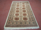 4' X 7' Vintage Handmade Pakistani Turkoman Bokhara Balouch Woven Wool Rug Ivory - Jewel Rugs