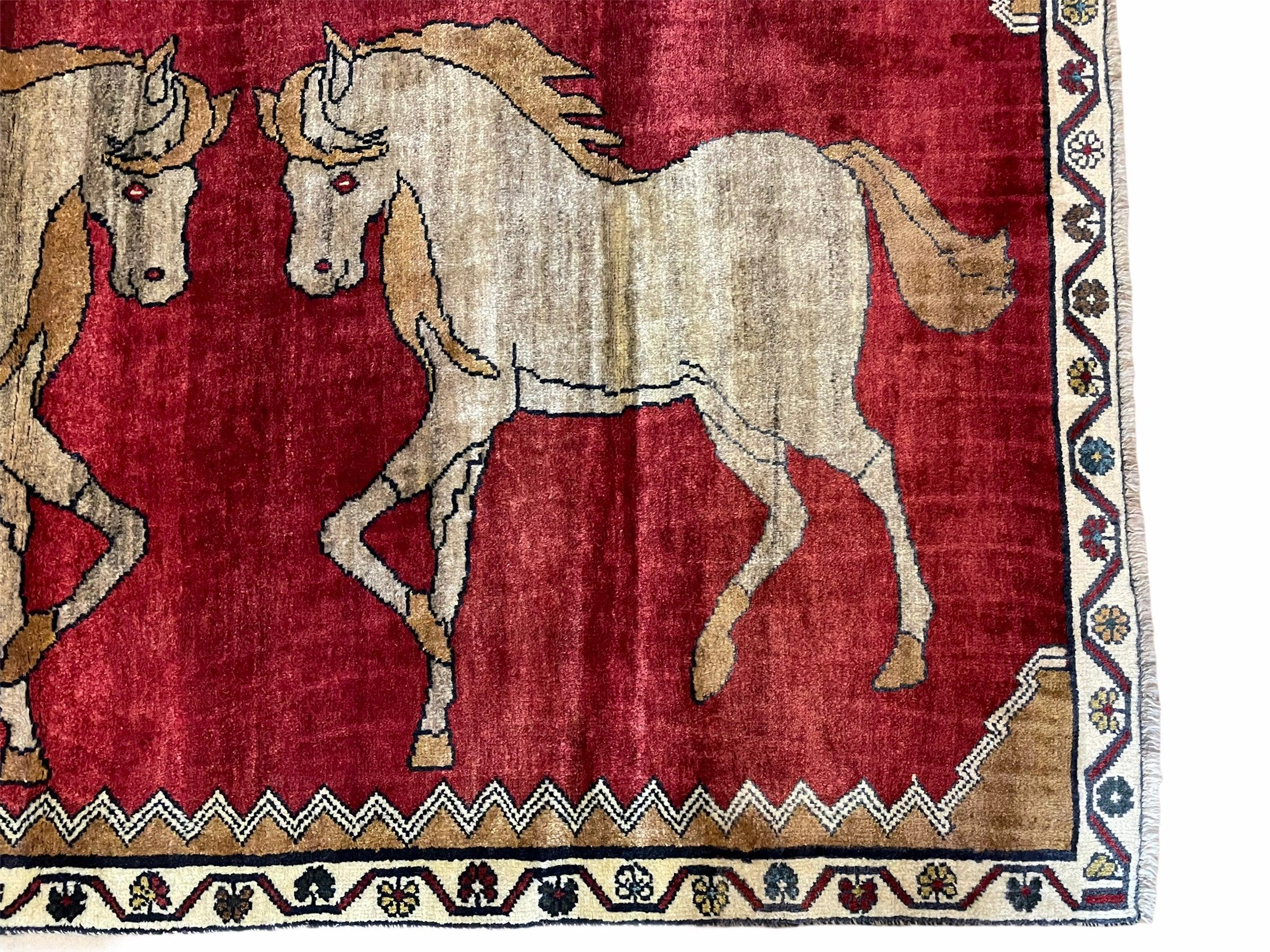 4 X 6 Handmade Hand-Knotted New Vintage Rug Wool Horses Red Organic Dyes Tribal - Jewel Rugs