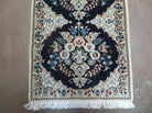 Fine Persian Runner 1.8 x 5, Persian Nain Carpet, Short Runner 5ft Long, Hand Knotted Wool and Silk Antique Rug, Floral Vases, Navy Blue and Ivory, Luxury Rug - Jewel Rugs