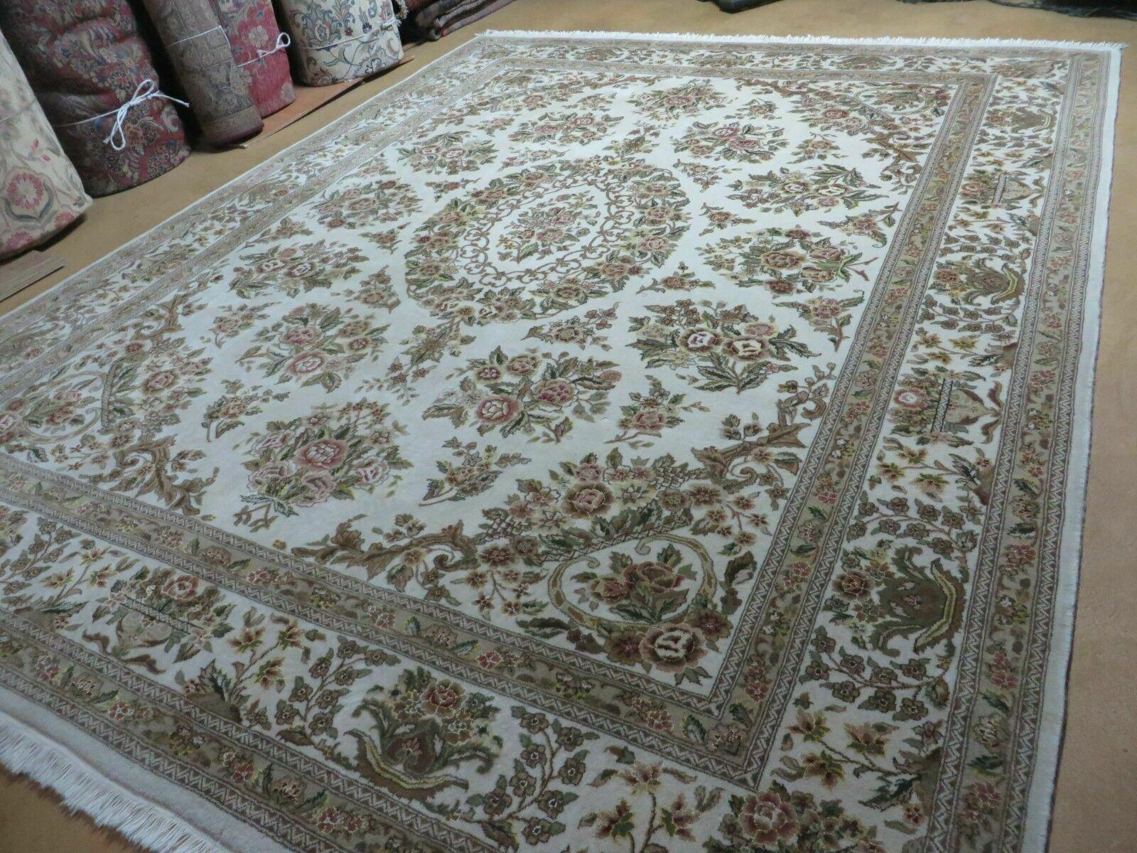 8' X 10' Handmade Chinese Floral Oriental Wool Silk Accent Rug Ivory Organic - Jewel Rugs