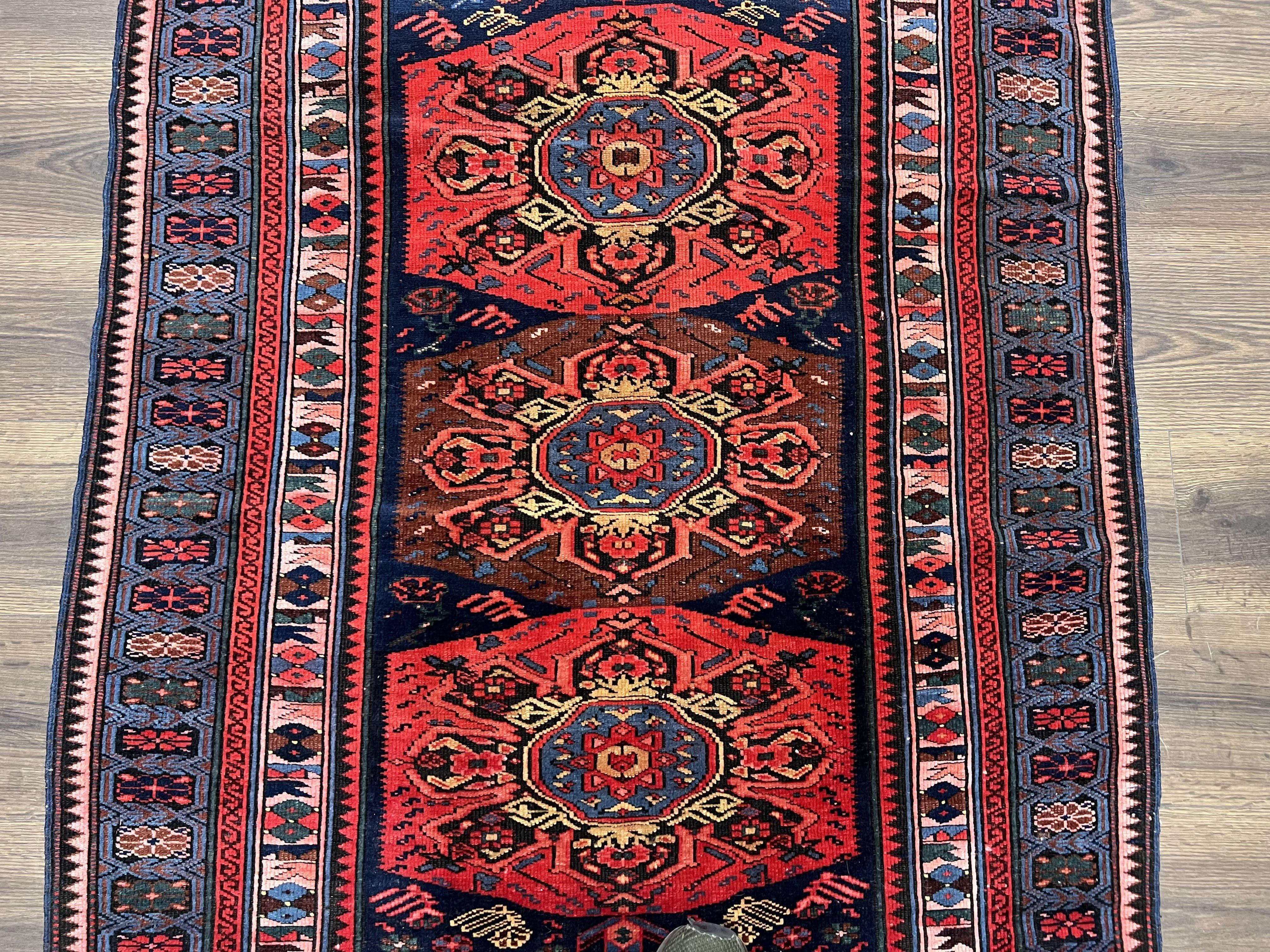 Antique Caucasian Seychour Rug 3.7 x 5.5, Collectible Oriental Carpet, Navy Blue and Red, Fine Kuba Rug, Vintage Rug, Wool Hand Knotted Rug - Jewel Rugs