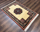 Persian Bidjar Rug 3x5, Open Field Medallion, Hand Knotted, Ivory/Cream Red Blue, Wool Oriental Bijar Carpet, 3 x 5 Vintage Area Rug, Floral Roses, Fine - Jewel Rugs