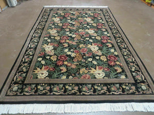 6' X 9' Handmade William Morris Arts & Crafts Chinese Wool Rug Carpet Black #837 - Jewel Rugs