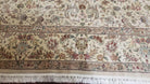 Vintage Oriental Carpet 9x12, Persian Design, Wool with Silk, Finely Hand Knotted, Beige & Teal, Allover Floral Traditional Pattern - Jewel Rugs