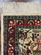 Small Indo Persian Rug 2x3 ft, Wool with Silk Highlights, Animal Pictorial Motifs Birds Vase Flowers, Cream and Maroon, Hand Knotted Fine - Jewel Rugs