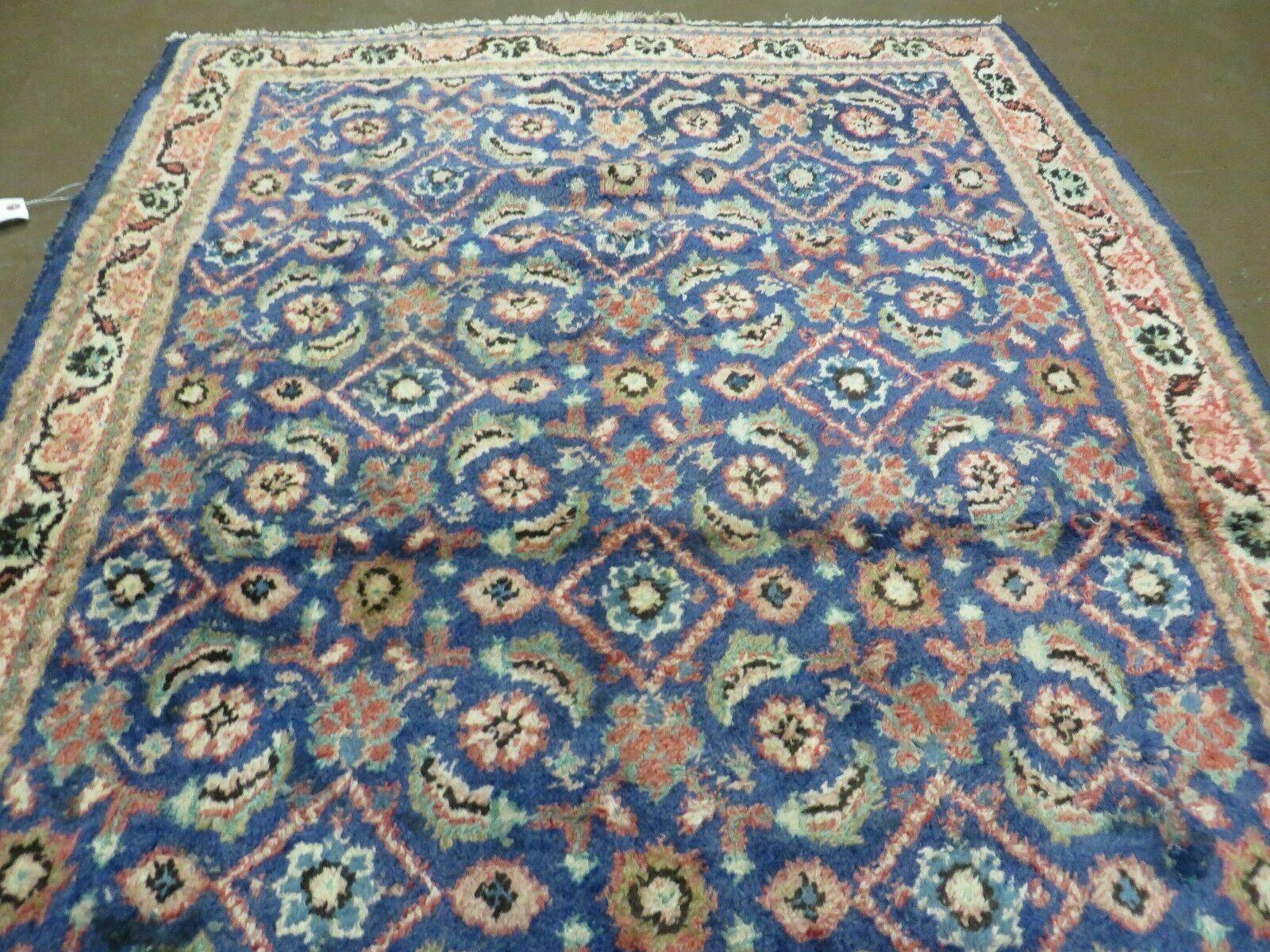 4' X 6' Antique Handmade India Floral Oriental Allover Wool Rug Blue Nice - Jewel Rugs