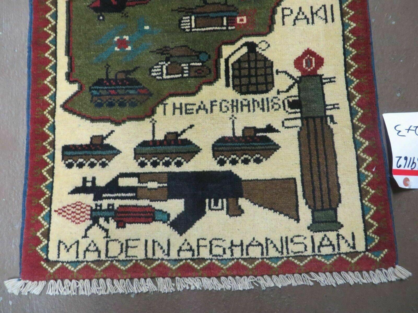 2' X 2'6" Handmade Afghan Balouch Tribal Wool War Rug Gun Tank Helicopter # 162 - Jewel Rugs