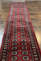 Turkoman Runner Long Wool Rug 2' 8" x 19' 8" Vintage Runner Rug, Hallway Rug, Bokhara Runner, Red Turkmen Rug, Wool Bukhara Runner 19ft 20ft - Jewel Rugs